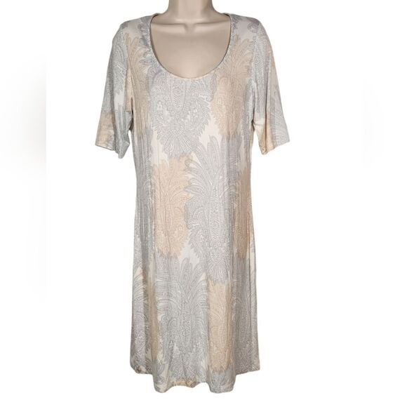 Tommy Bahama Shirt Dress Short Jersey Knit Pinapple Paisley White Cream Gray M - Picture 11 of 13